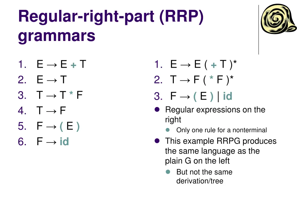 regular right part rrp grammars