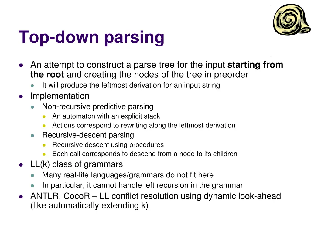 top down parsing