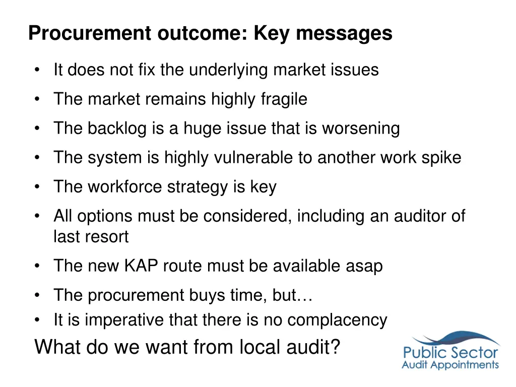 procurement outcome key messages