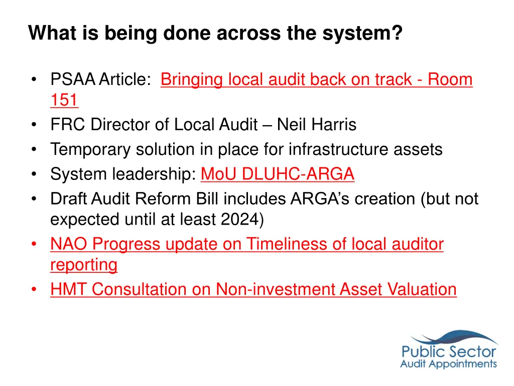what is being done across the system 1