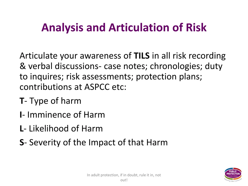 analysis and articulation of risk