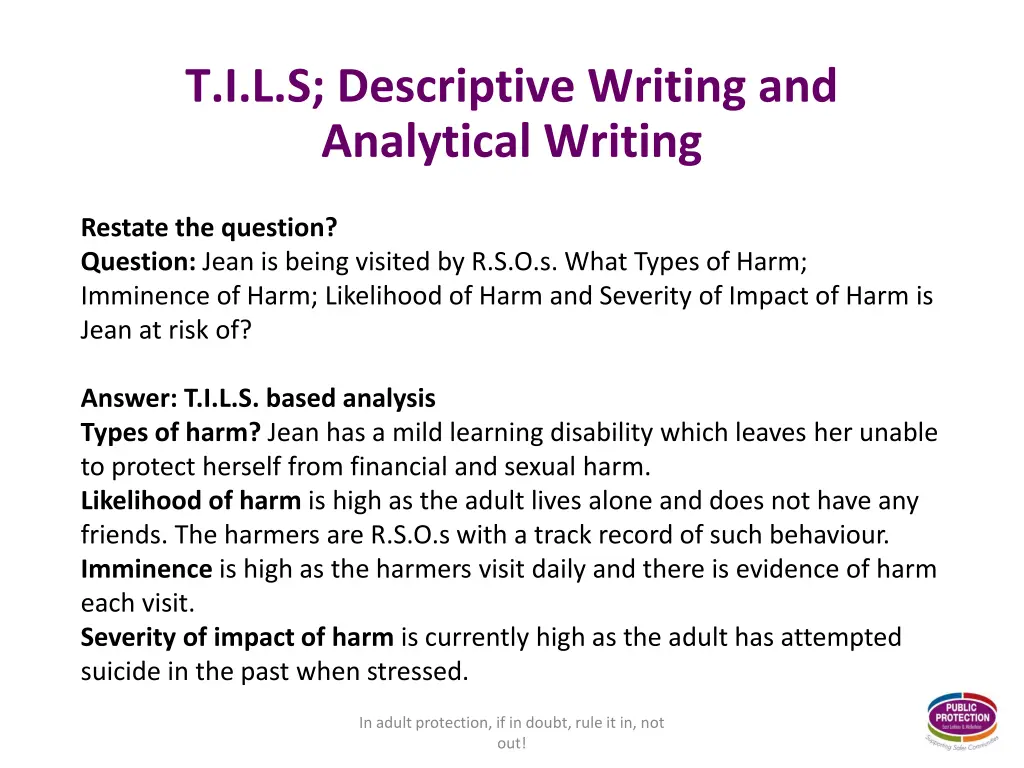 t i l s descriptive writing and analytical writing