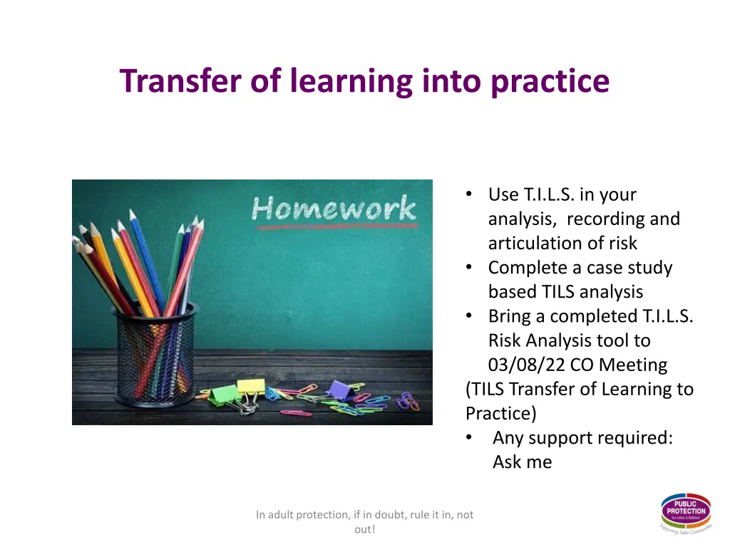transfer of learning into practice