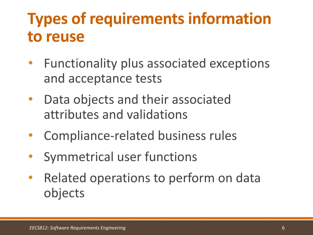 types of requirements information to reuse