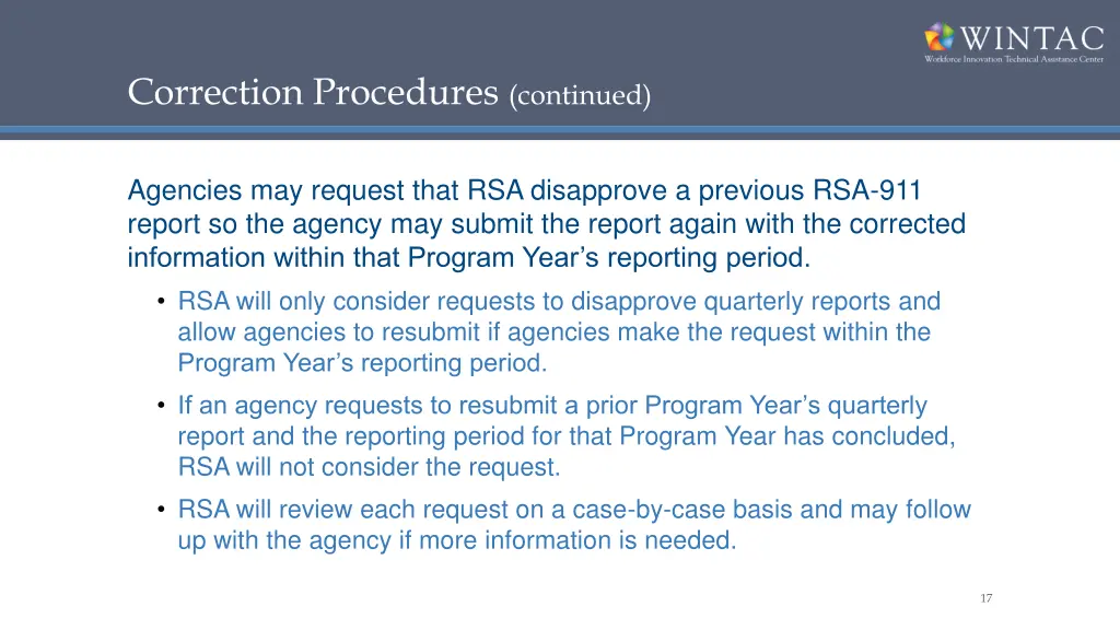correction procedures continued