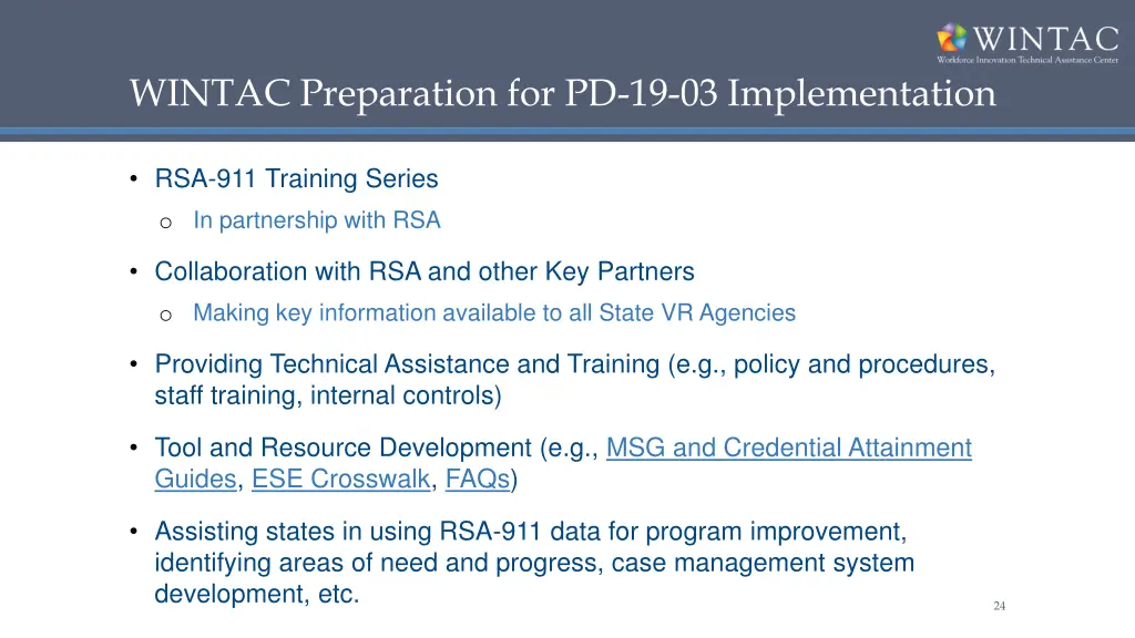 wintac preparation for pd 19 03 implementation