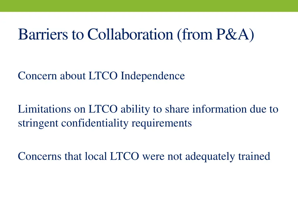 barriers to collaboration from p a
