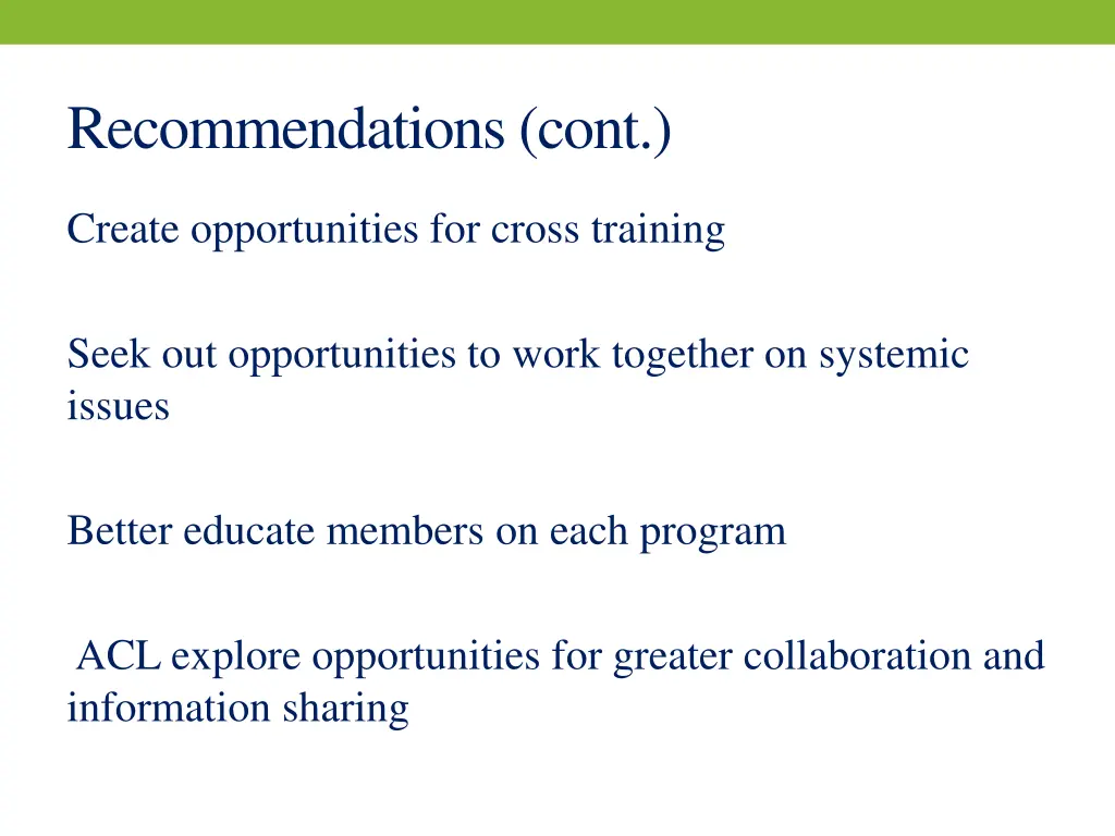 recommendations cont