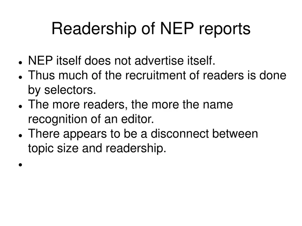 readership of nep reports