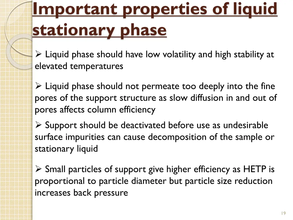 important properties of liquid stationary phase
