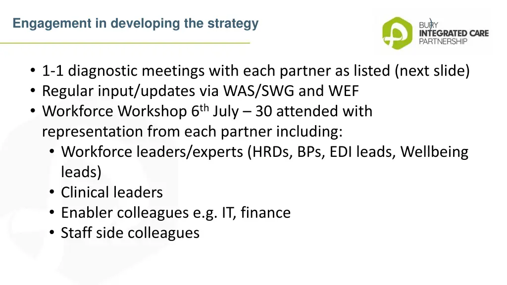 engagement in developing the strategy