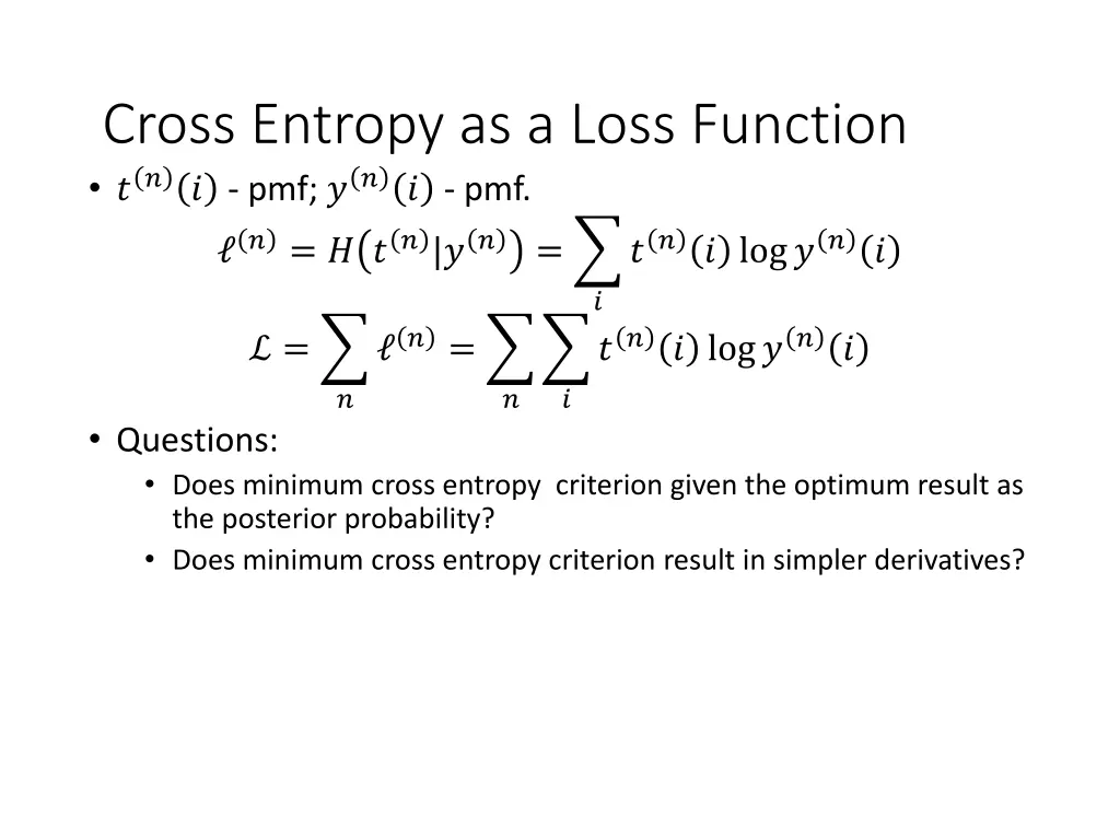 cross entropy as a loss function pmf pmf