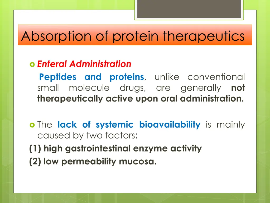 absorption of protein therapeutics
