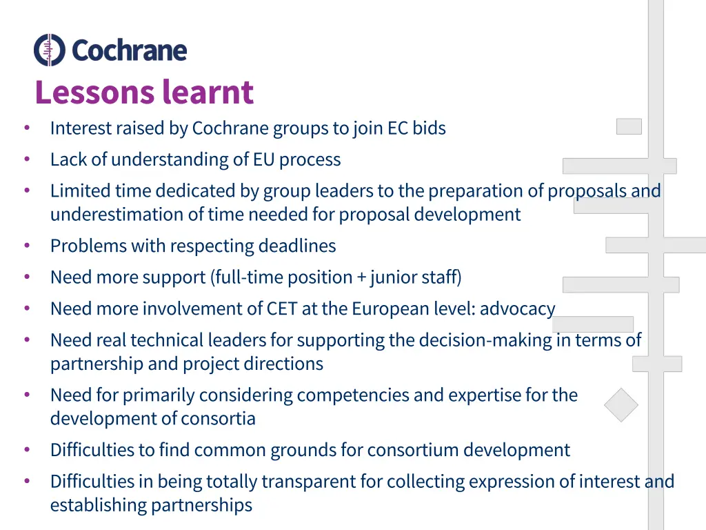 lessonslearnt interest raised by cochrane groups