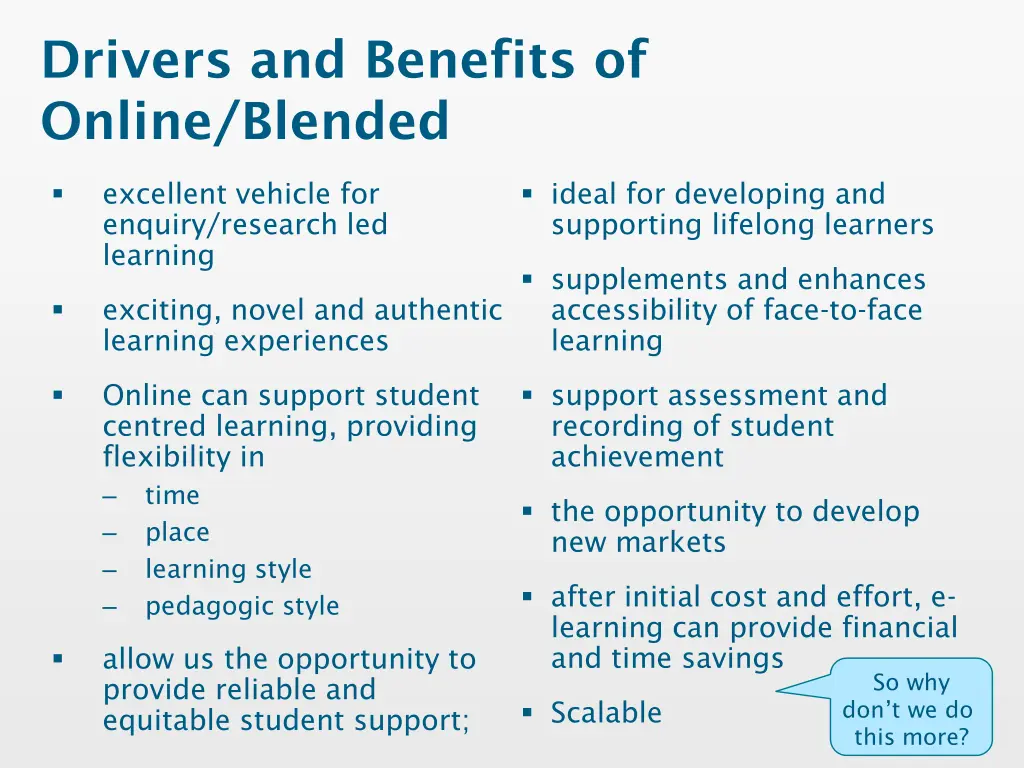 drivers and benefits of online blended