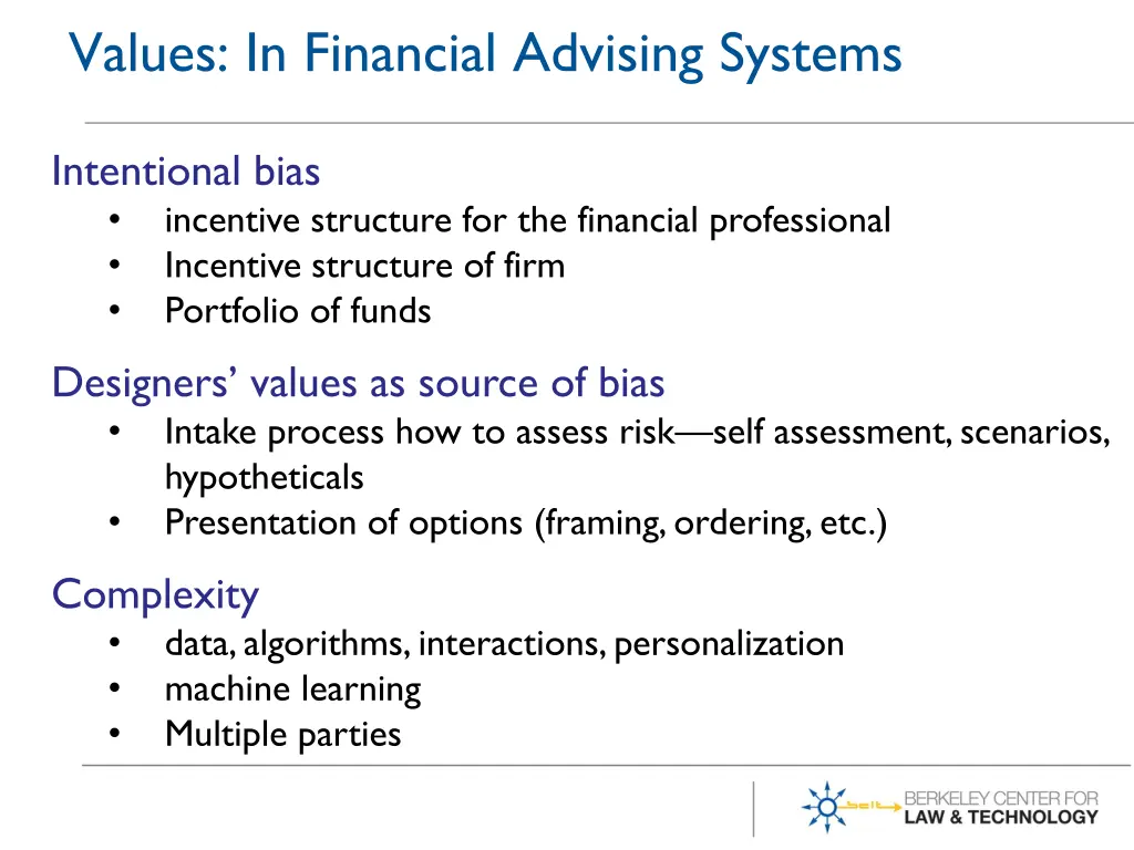 values in financial advising systems