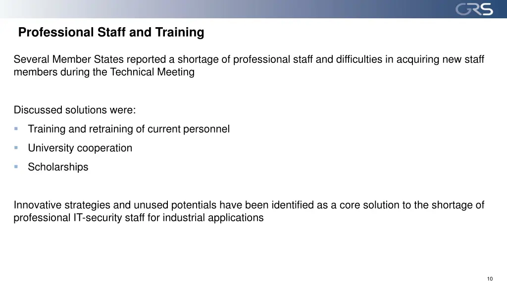 professional staff and training