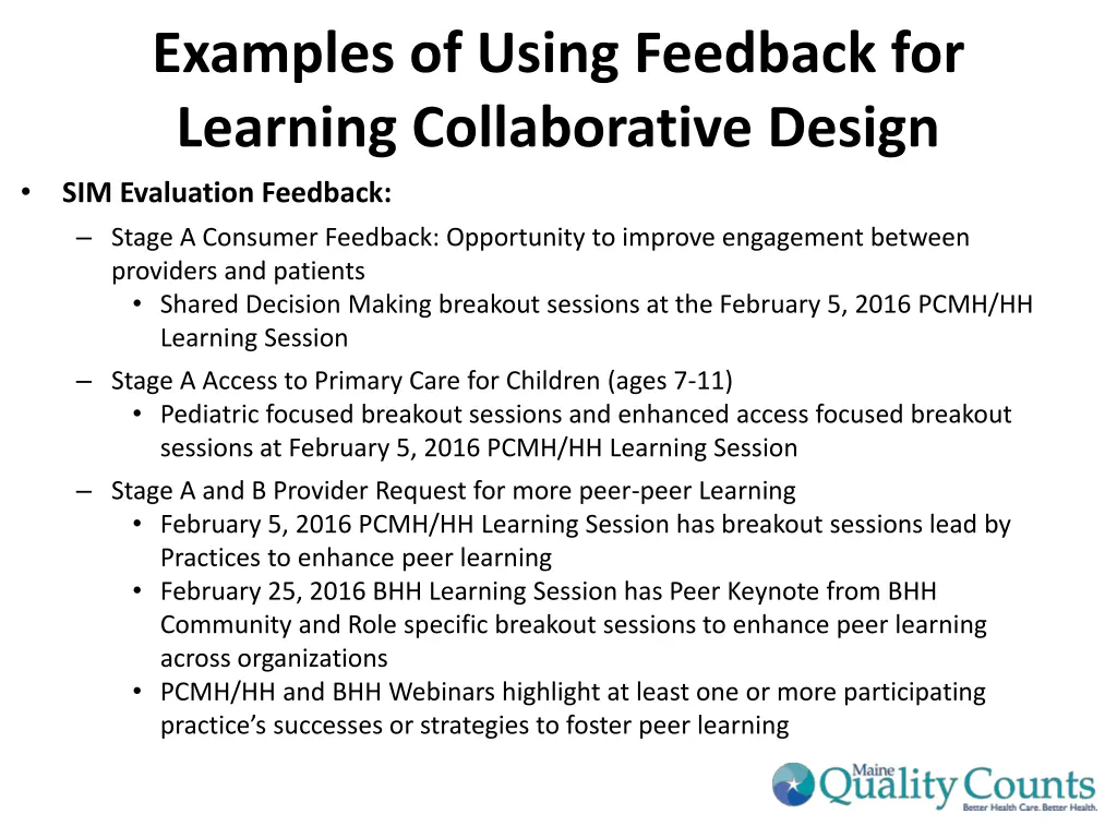 examples of using feedback for learning