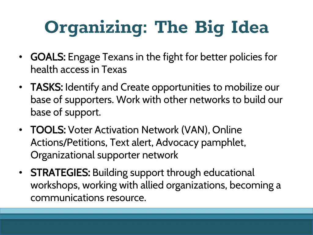 organizing the big idea