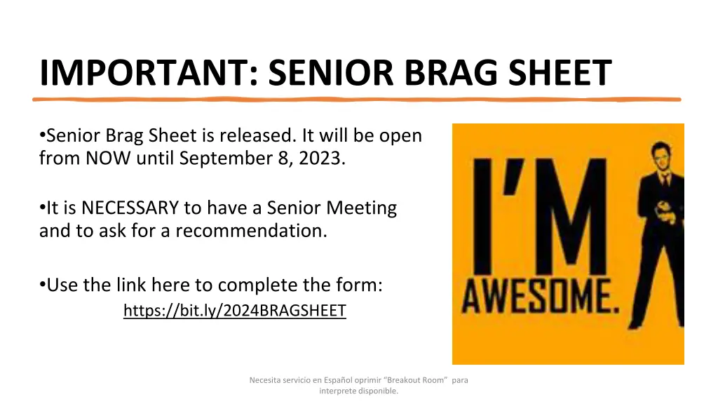 important senior brag sheet