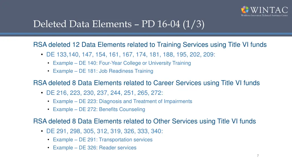 deleted data elements pd 16 04 1 3