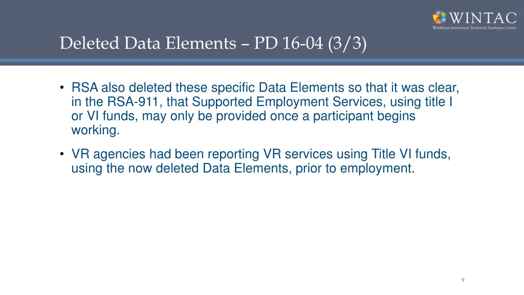 deleted data elements pd 16 04 3 3