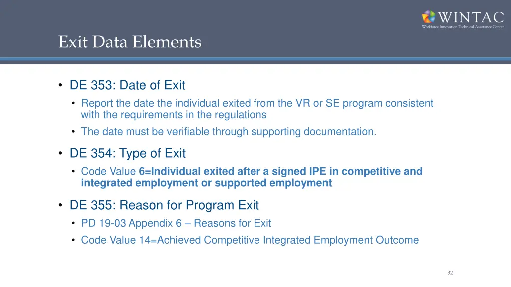 exit data elements