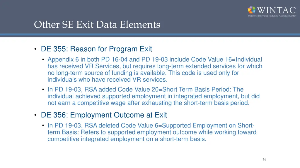 other se exit data elements