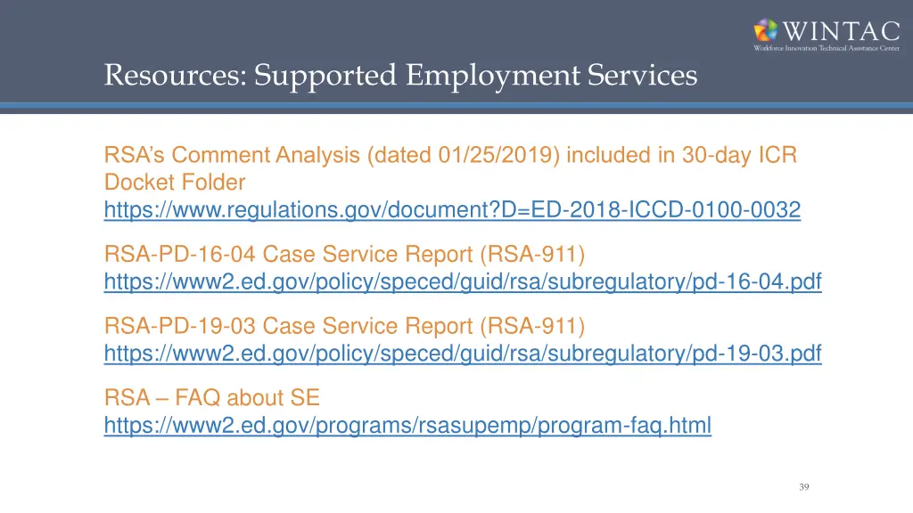 resources supported employment services