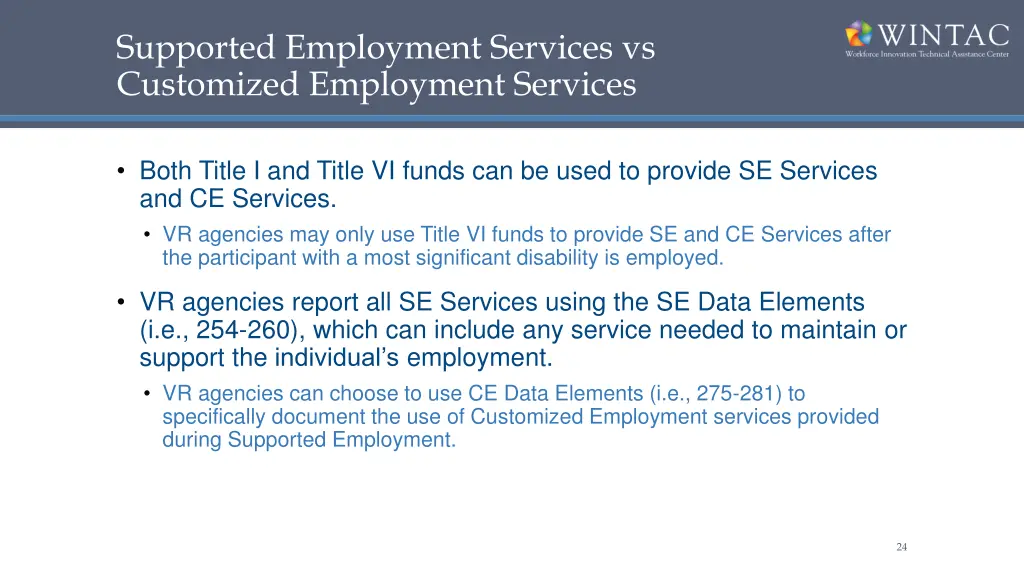 supported employment services vs customized