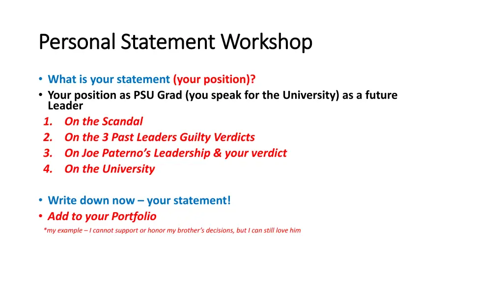 personal statement workshop personal statement