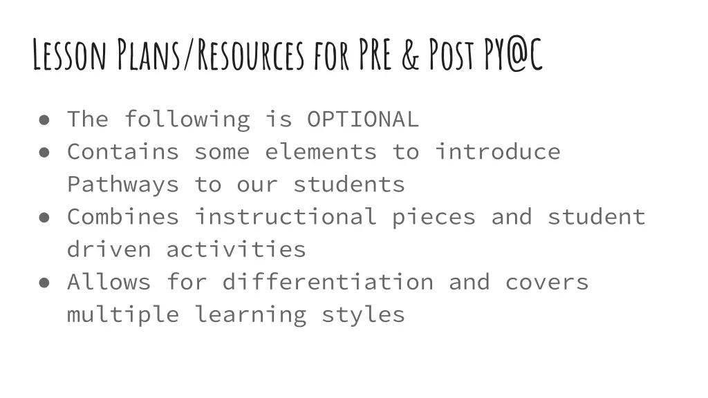 lesson plans resources for pre post py@c