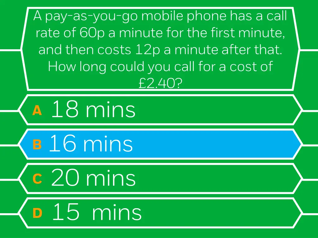 a pay as you go mobile phone has a call rate 1