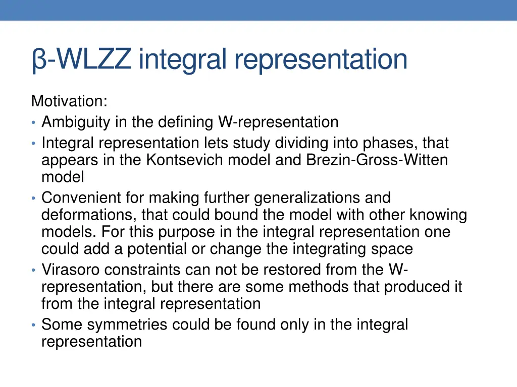 wlzz integral representation