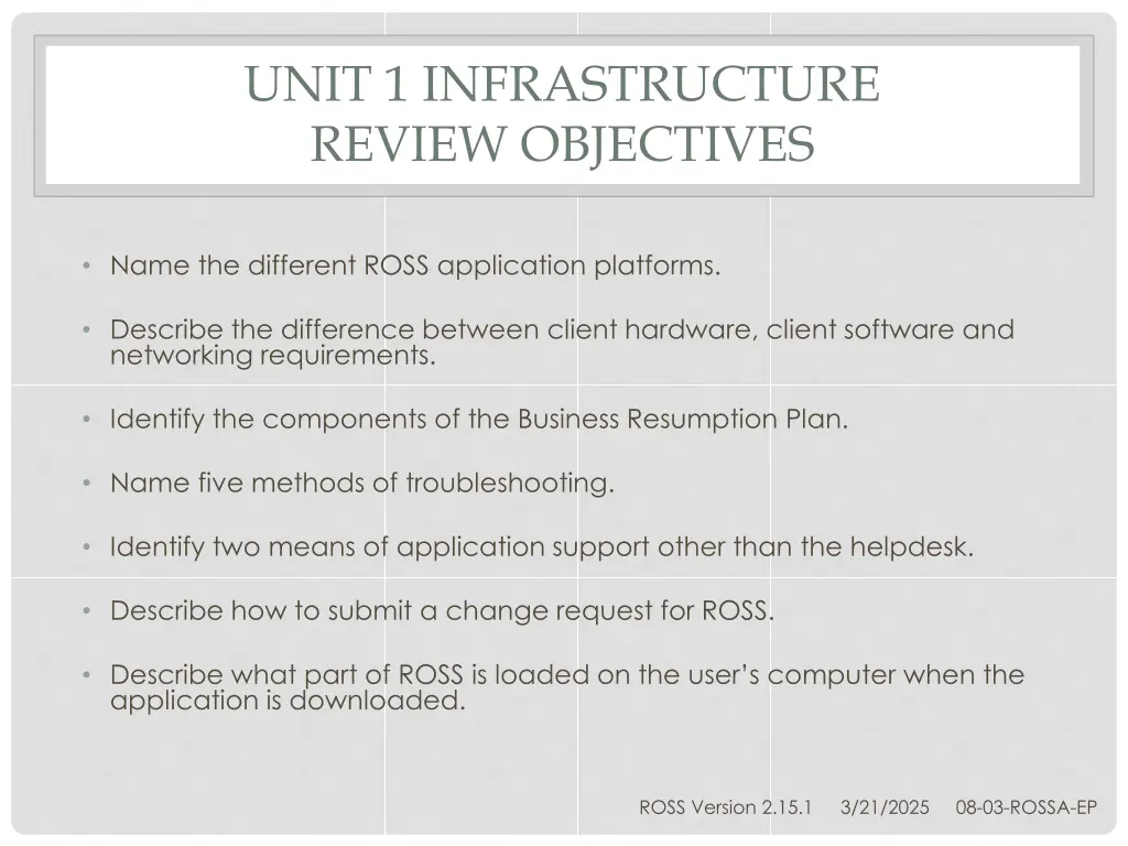 unit 1 infrastructure review objectives