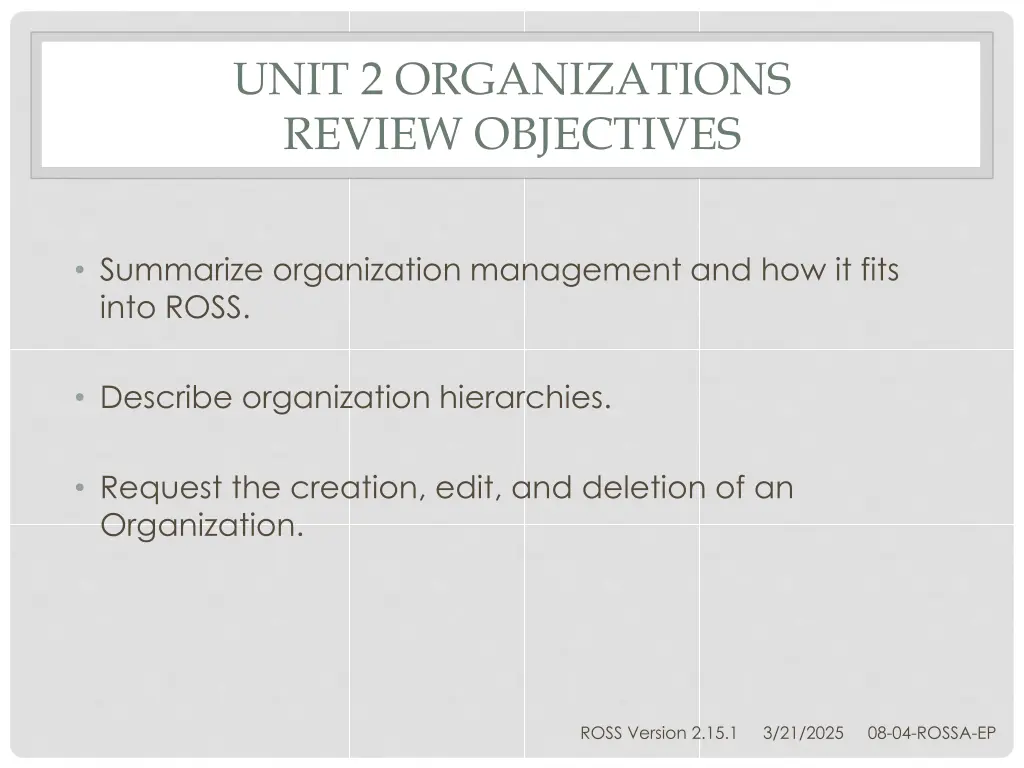 unit 2 organizations review objectives