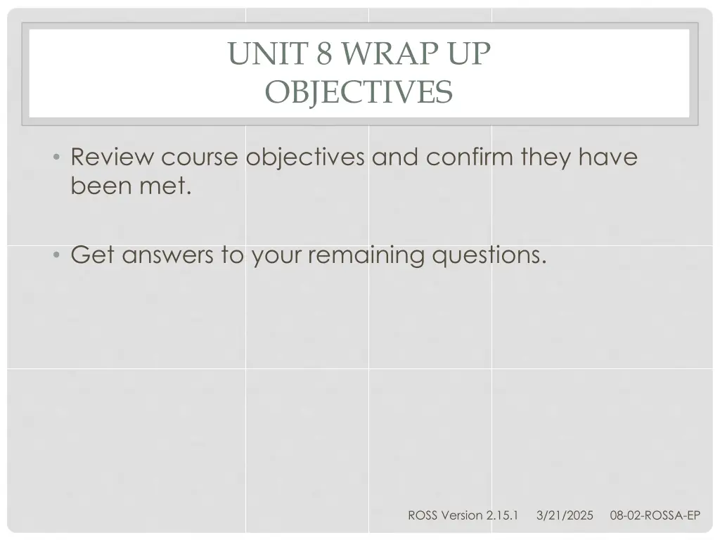 unit 8 wrap up objectives