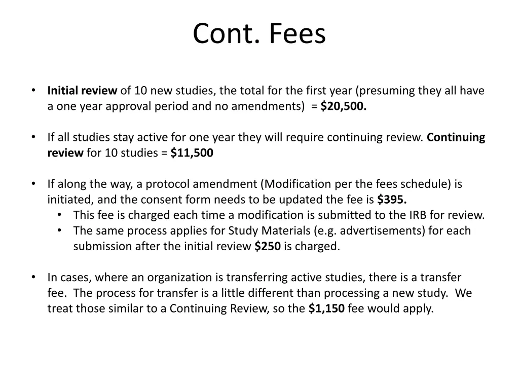 cont fees