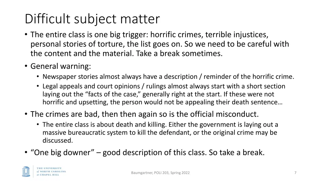 difficult subject matter the entire class