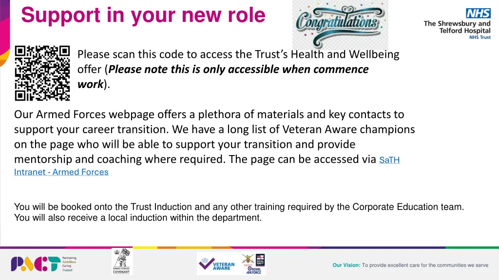 support in your new role