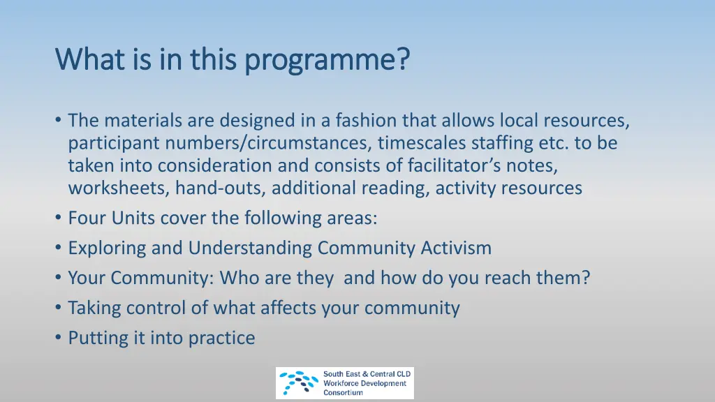 what is in this programme what is in this