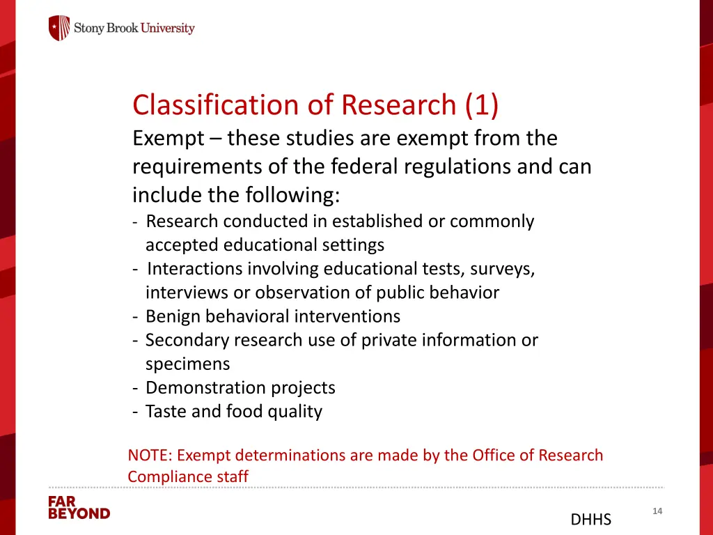 classification of research 1 exempt these studies