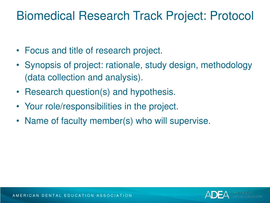 biomedical research track project protocol