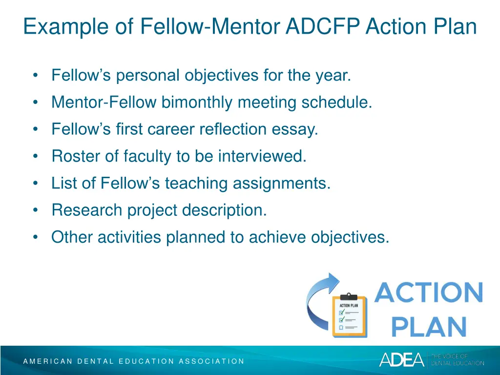 example of fellow mentor adcfp action plan