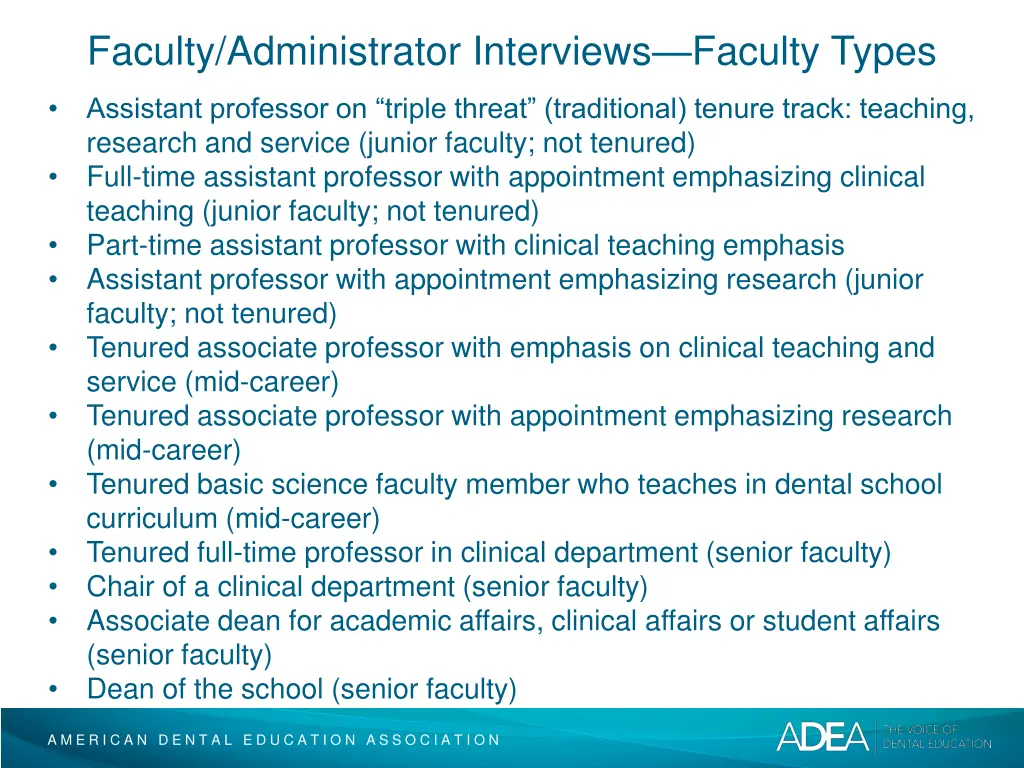 faculty administrator interviews faculty types