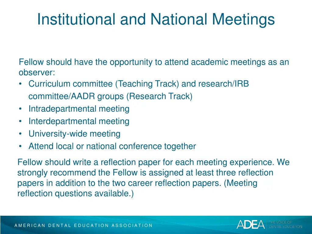 institutional and national meetings