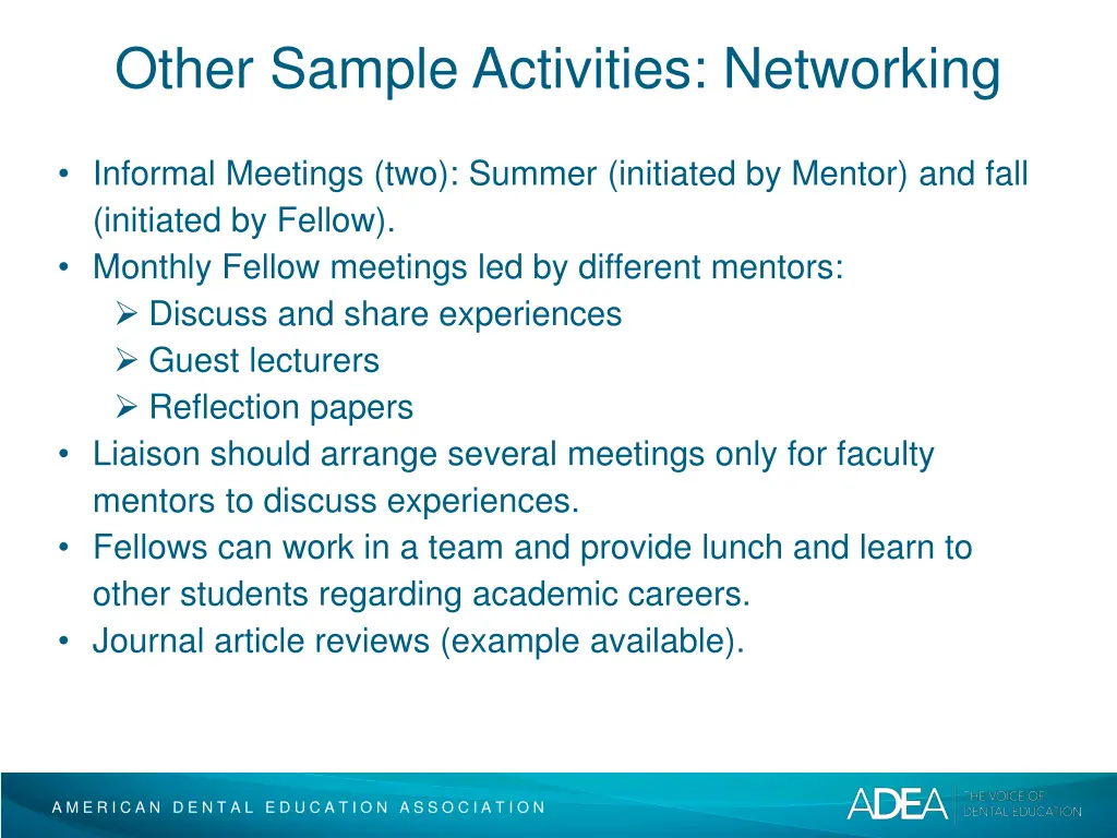 other sample activities networking