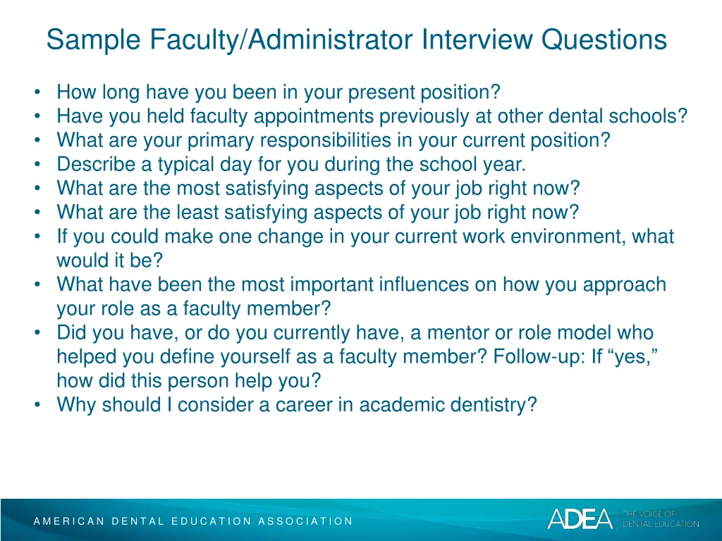 sample faculty administrator interview questions