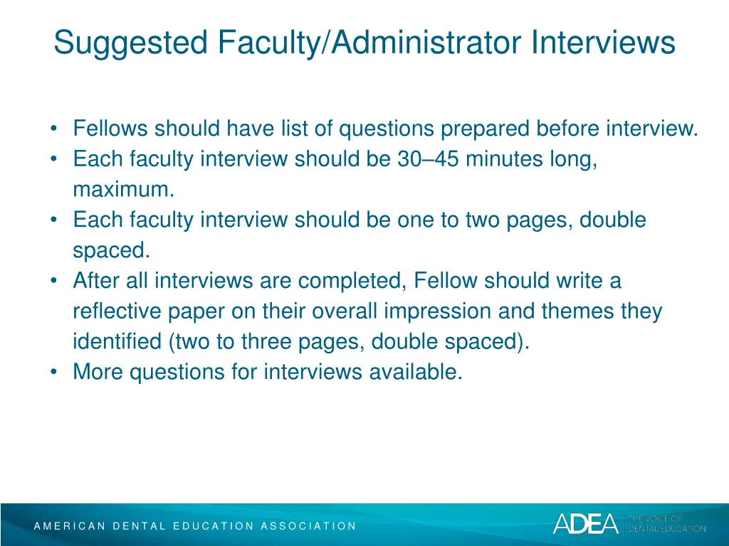 suggested faculty administrator interviews
