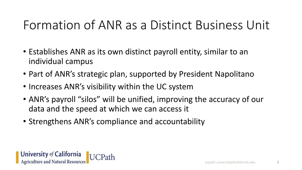 formation of anr as a distinct business unit